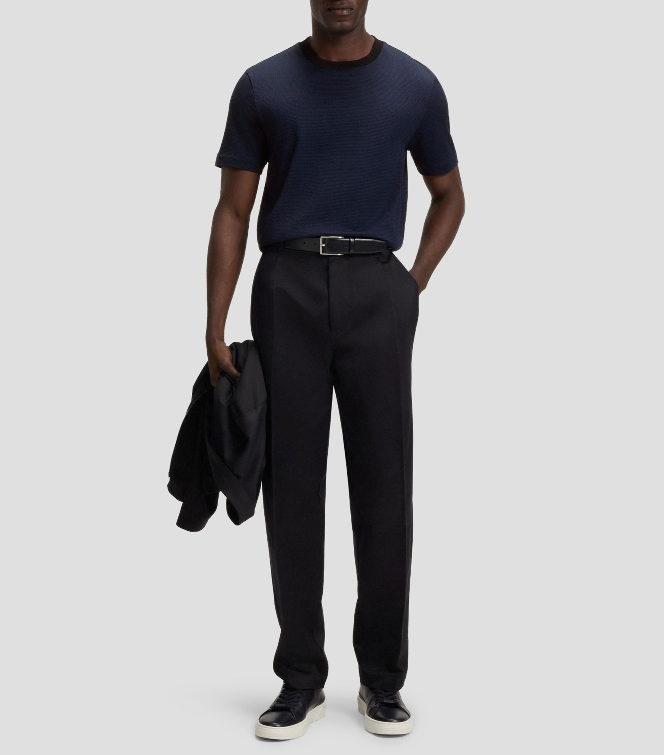 Playera de algodón mercerizado con jacquard geométrico Hombre